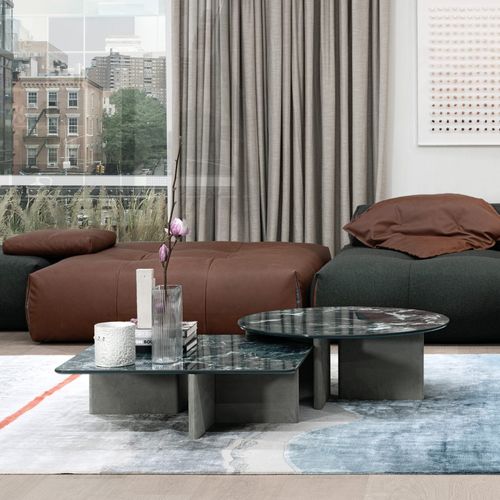 Table basse contemporaine - WINGS - cierre - en verre trempé / en céramique / avec piètement en cuir