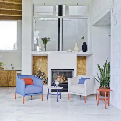 Fauteuil contemporain - TALO - SANCAL - en tissu / bleu / beige
