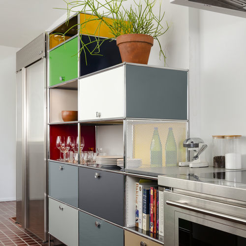 Armoire de rangement pour cuisine contemporain - USM Haller E - USM Modular Furniture - en acier inoxydable