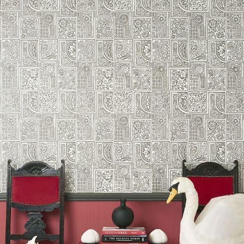 Papier peint contemporain - Bellini - Cole&Son - damas / blanc / bleu