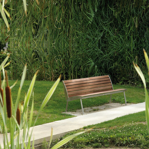 Banc public contemporain - MIAMI - AREA - en bois / en acier inoxydable / en acier à revêtement par poudre