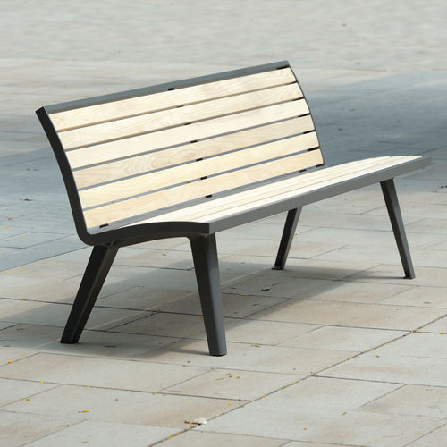 Banc public contemporain - MONTREAL - AREA - en bois / en acier / avec dossier
