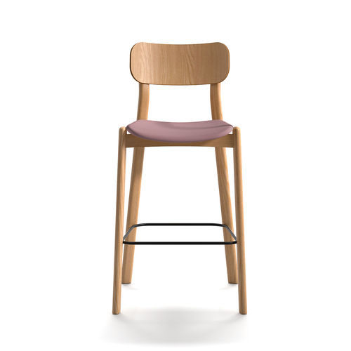 Chaise de bar contemporaine - Kiyumi Wood ST + Fixed cushion - arrmet - d'intérieur / en tissu / en frêne