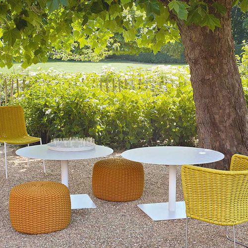 Table contemporaine - GIRO - PAOLA LENTI - en acier inoxydable / en pierre / en aluminium vernis