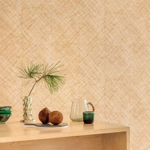 Papier peint contemporain - Matières végétales - Elitis - en raphia / en vinyle / à motif floral