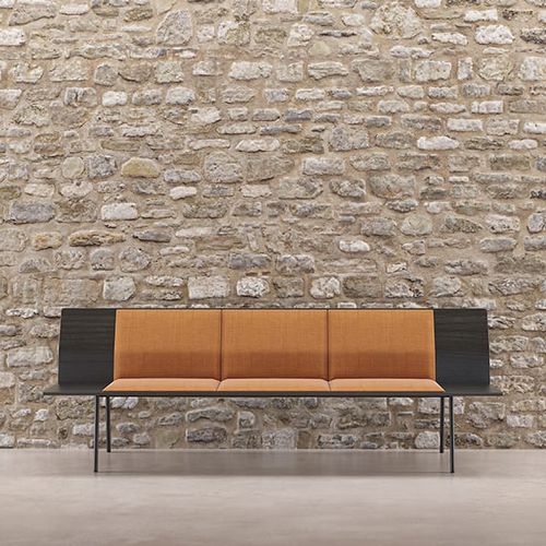 Banquette contemporaine - TORII - Viccarbe - en tissu / en cuir / avec piètement en acier à revêtement par poudre