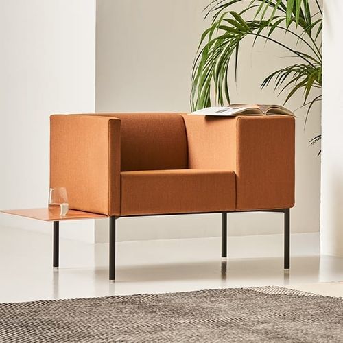Fauteuil contemporain - BRIX - Viccarbe - en tissu / en cuir / en bois massif