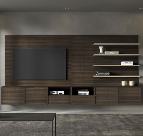 Ensemble TV mural contemporain - Nara - Arlex - en bois laqué / avec étagères / avec rangement intégré