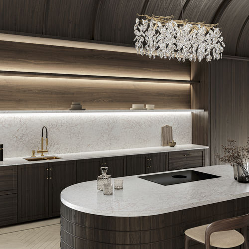 Plan de travail en Silestone® - Rivière Rose - Cosentino - de cuisine / blanc / à bords ronds