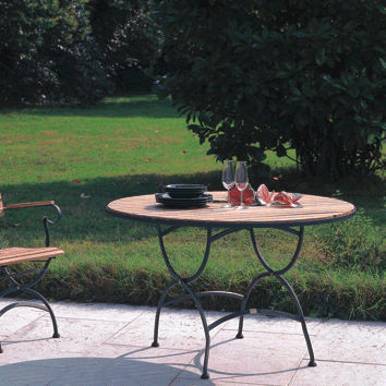 Table contemporaine - BARNARD  - FIVE STARS ITALY - en teck / avec piètement en fer / ronde
