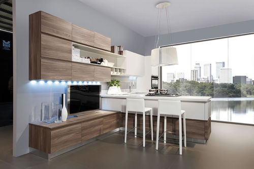 Cuisine contemporaine - CORINE - Torchetti Cucine - en placage de bois / en L / sans poignée