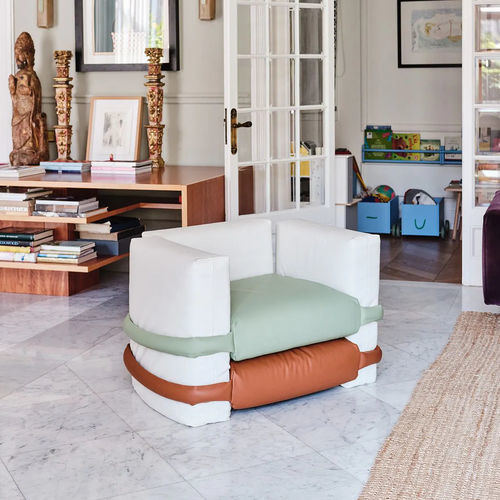 Fauteuil contemporain - PILLOW  - BD Barcelona Design - en cuir / en acier thermolaqué / marron