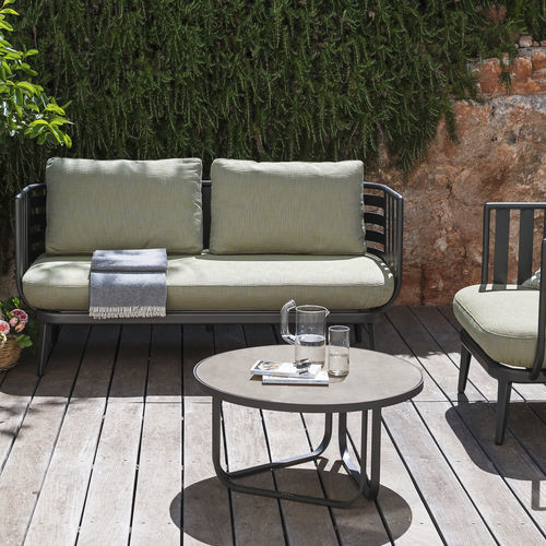 Table basse contemporaine - THEA 009 - RODA - en verre / en grès / avec piètement en aluminium laqué