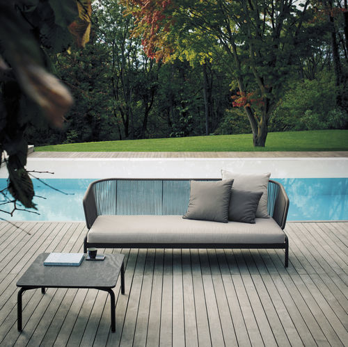 Table basse contemporaine - SPOOL 005 - RODA - en grès cérame / en pierre / avec piètement en acier inoxydable laqué