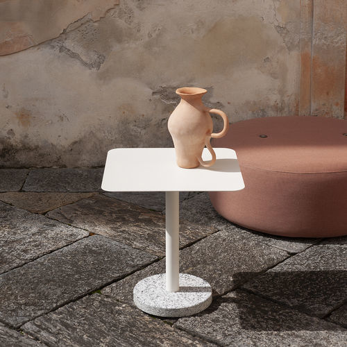 Table d'appoint contemporaine - BERNARDO 353 - RODA - en acier inoxydable laqué / avec piètement en pierre naturelle / carrée
