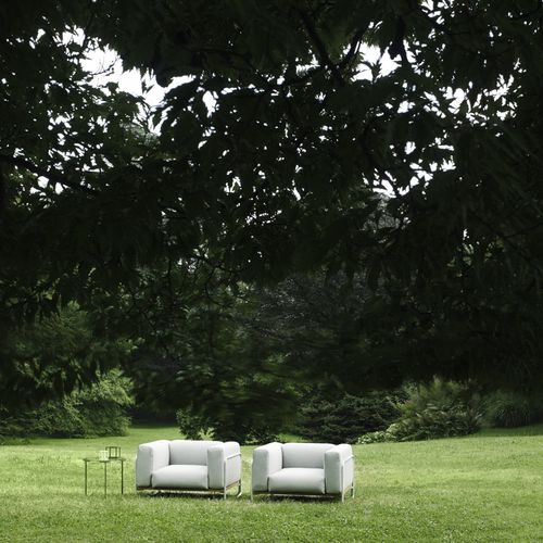 Fauteuil contemporain - FILO  - Living Divani - en tissu / en iroko / en acier