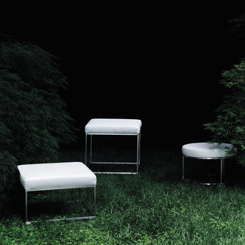 Pouf contemporain - ILE  - Living Divani - en tissu / en cuir / en acier inoxydable