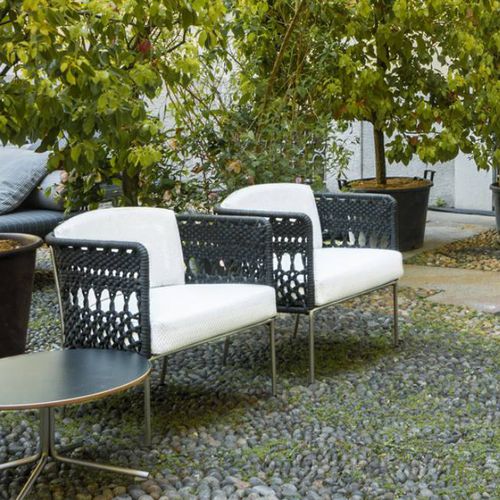 Fauteuil contemporain - TOMBOLO - Living Divani - en tissu / en acier chromé / en corde