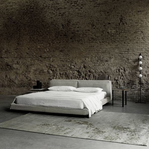 Lit double - NEOWALL - Living Divani - contemporain / tapissé / avec tête de lit
