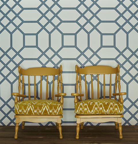 Papier peint contemporain - HISPANIA: MIGUEL - Gastón y Daniela - à motif géométrique / bleu / noir
