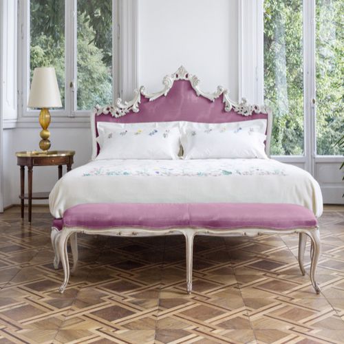 Lit double - ART. 6946 - SALDA ARREDAMENTI - de style Louis XV / avec tête de lit tapissée / en hêtre