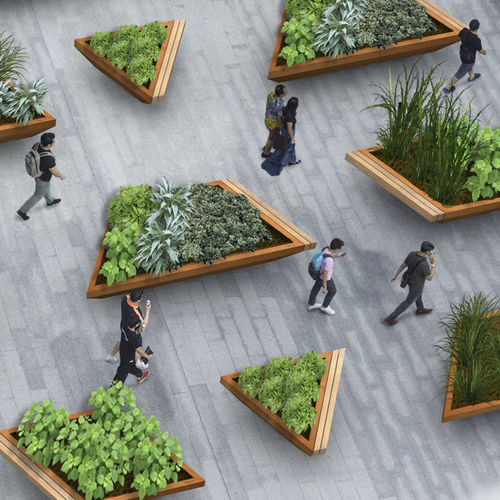 Jardinière en bois - ROUGH&amp;READY TANGRAM TUBS - Streetlife - en acier COR-TEN® / avec banc intégré / contemporaine