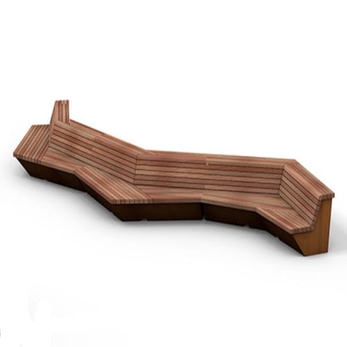 Banc public contemporain - Solid Wing - Streetlife - en bois / en acier thermolaqué / en acier corten