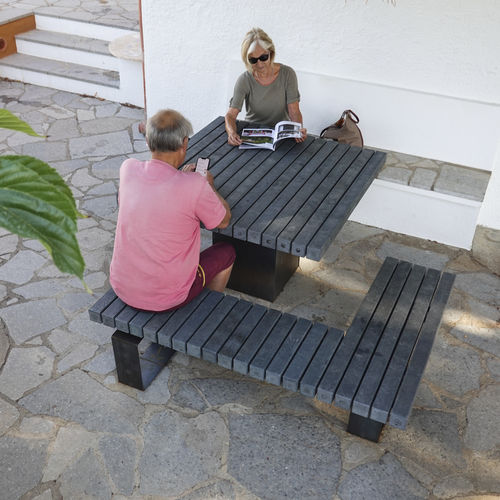 Ensemble table et bancs contemporain - SOLID MEET&amp;WORK - Streetlife - en bois / en acier galvanisé / en acier corten