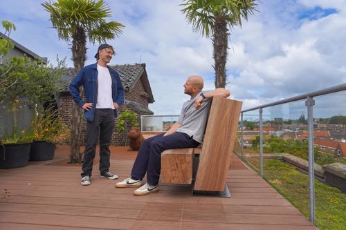 Banc en acier à revêtement par poudre - Drifter - Streetlife - en fer galvanisé / en plastique recyclé / en bois de récupération