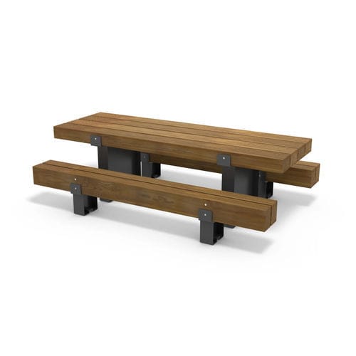 Ensemble table et bancs design industriel - HEAVY-HEAVY - Streetlife - de style industriel / en acier corten / en bois de feuillus