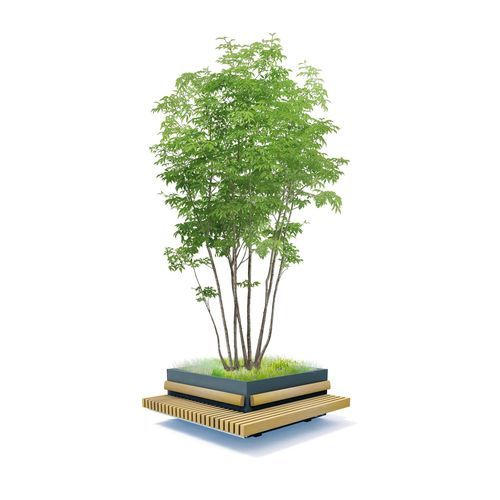 Jardinière en plastique recyclé - ROUGH&amp;READY - Streetlife - en acier COR-TEN® / bois / en acier inoxydable à revêtement par poudre