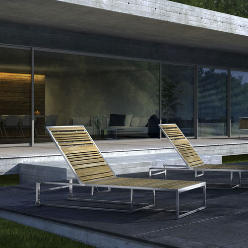 Bain de soleil contemporain - BARCODE - KENKOON - en teck / en acier inoxydable / de jardin