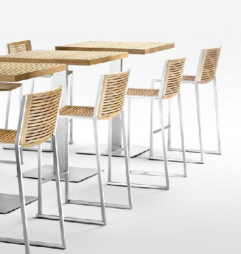 Table mange-debout contemporaine - BEO  - KENKOON - en teck / en acier inoxydable / carrée
