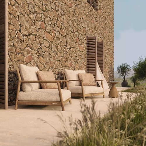 Fauteuil contemporain - Muyu - MANUTTI - en tissu / en teck / avec coussin amovible