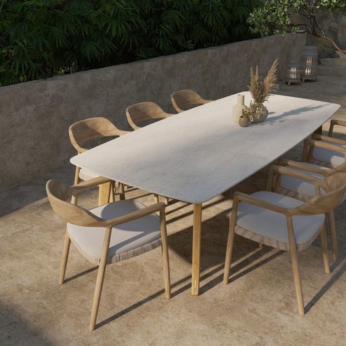 Table à manger contemporaine - Torsa - MANUTTI - en céramique / en marbre / avec piètement en teck