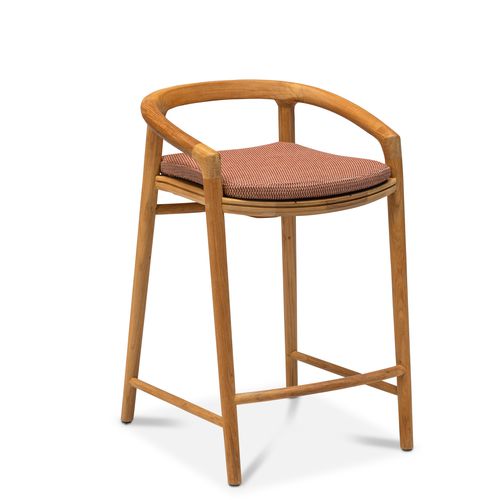 Tabouret de bar contemporain - SOLID - MANUTTI - en tissu / avec piètement en teck / 4 pieds