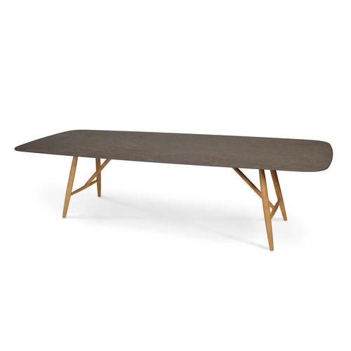 Table à manger contemporaine - BELUGA - FISCHER MÖBEL - en céramique / avec piètement en teck / rectangulaire