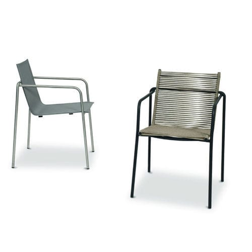Chaise de jardin contemporaine - TAKU - FISCHER MÖBEL - d'extérieur / en Batyline® / avec piètement en acier inoxydable poli