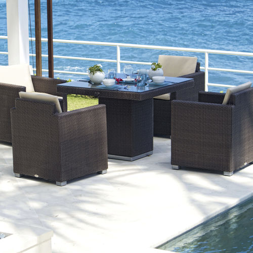Ensemble table et chaises contemporain - PACIFIC  - SKY LINE DESIGN - d'extérieur / en résine tressée / en tissu