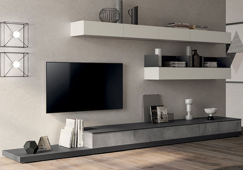 Ensemble TV mural contemporain - LIVING EVOLUTION - SCAVOLINI - en verre / en métal / en mélaminé