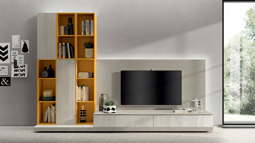 Ensemble TV mural contemporain - LIVING SAX - SCAVOLINI - en métal laqué / en mélaminé / stratifié