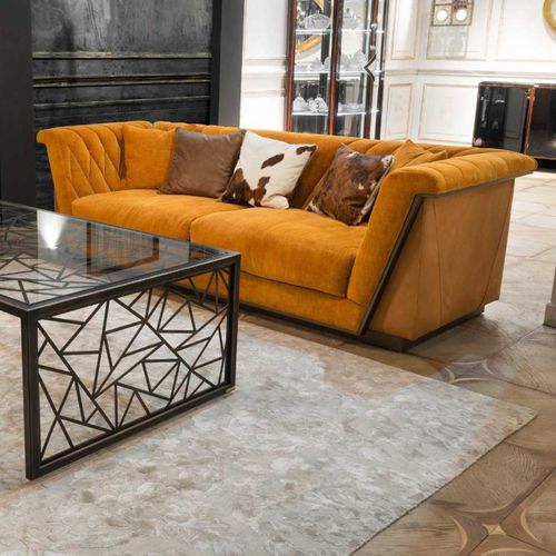 Canapé contemporain - FEDRO - Mantellassi 1926 - en velours / orange / en acier