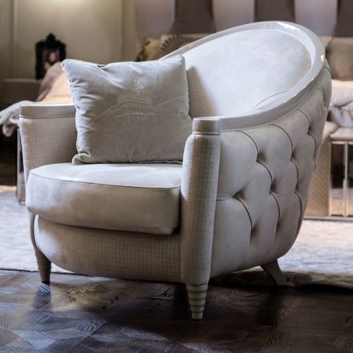 Fauteuil chesterfield - LA PERLA CHIC - Mantellassi 1926 - en tissu / en bois / avec coussin amovible