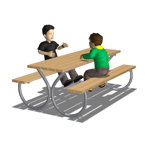 Table de pique-nique classique - KPL204 - KOMPAN - en bois / rectangulaire / avec chaises intégrées
