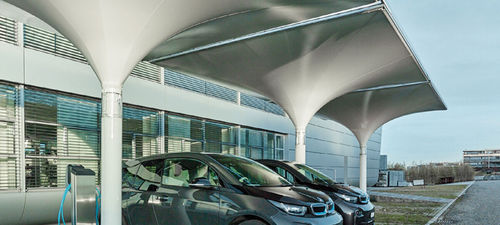Abri de voiture professionnel - SYMMETRIC  - MDT-TEX - solaire / en acier / en tissu enduit PVC