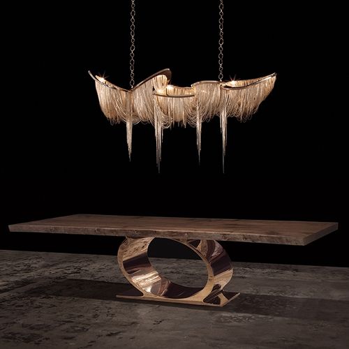 Table à manger contemporaine - O  - Hudson Furniture - en noyer / en acier inoxydable poli / en bronze