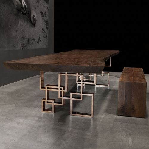 Table à manger contemporaine - SQUARES - Hudson Furniture - en noyer / en bois massif / en acier inoxydable poli