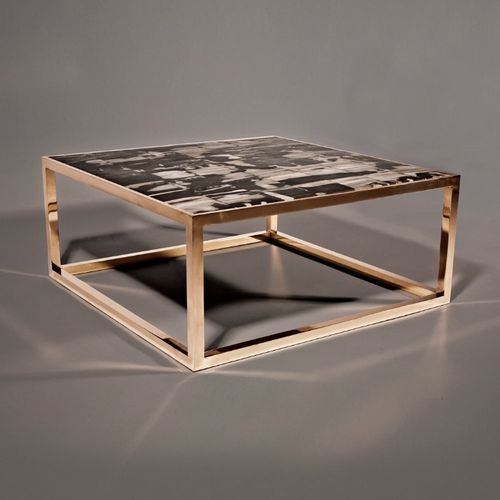 Table basse contemporaine - Hudson Furniture - en bois fossilisé / en bronze / en acier inoxydable