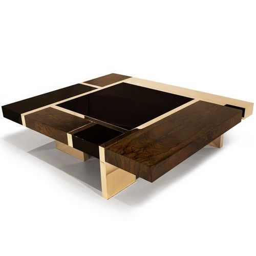 Table basse contemporaine - BIARRITZ - Hudson Furniture - en placage de bois / en bronze / carrée