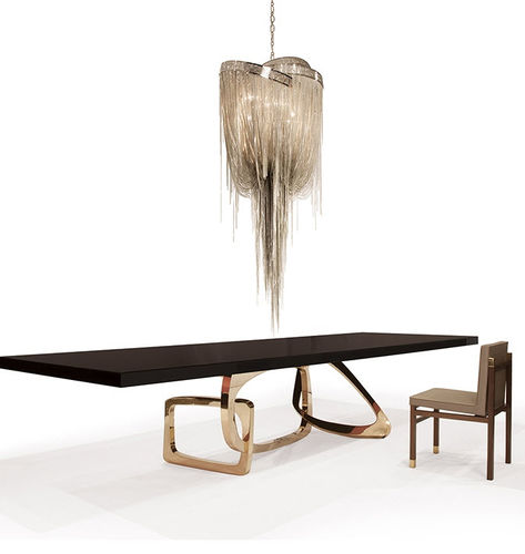 Table à manger contemporaine - BANGLE  - Hudson Furniture - en noyer / en acier inoxydable poli / en bronze